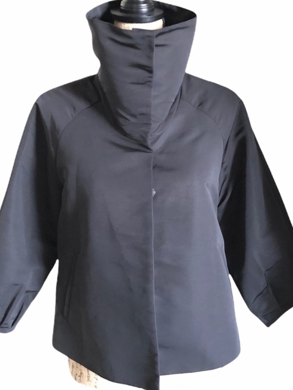 Rafaella Black Jacket Oversized Collar 3/4 Sleeves Side Pockets Small - Picture 2 of 15
